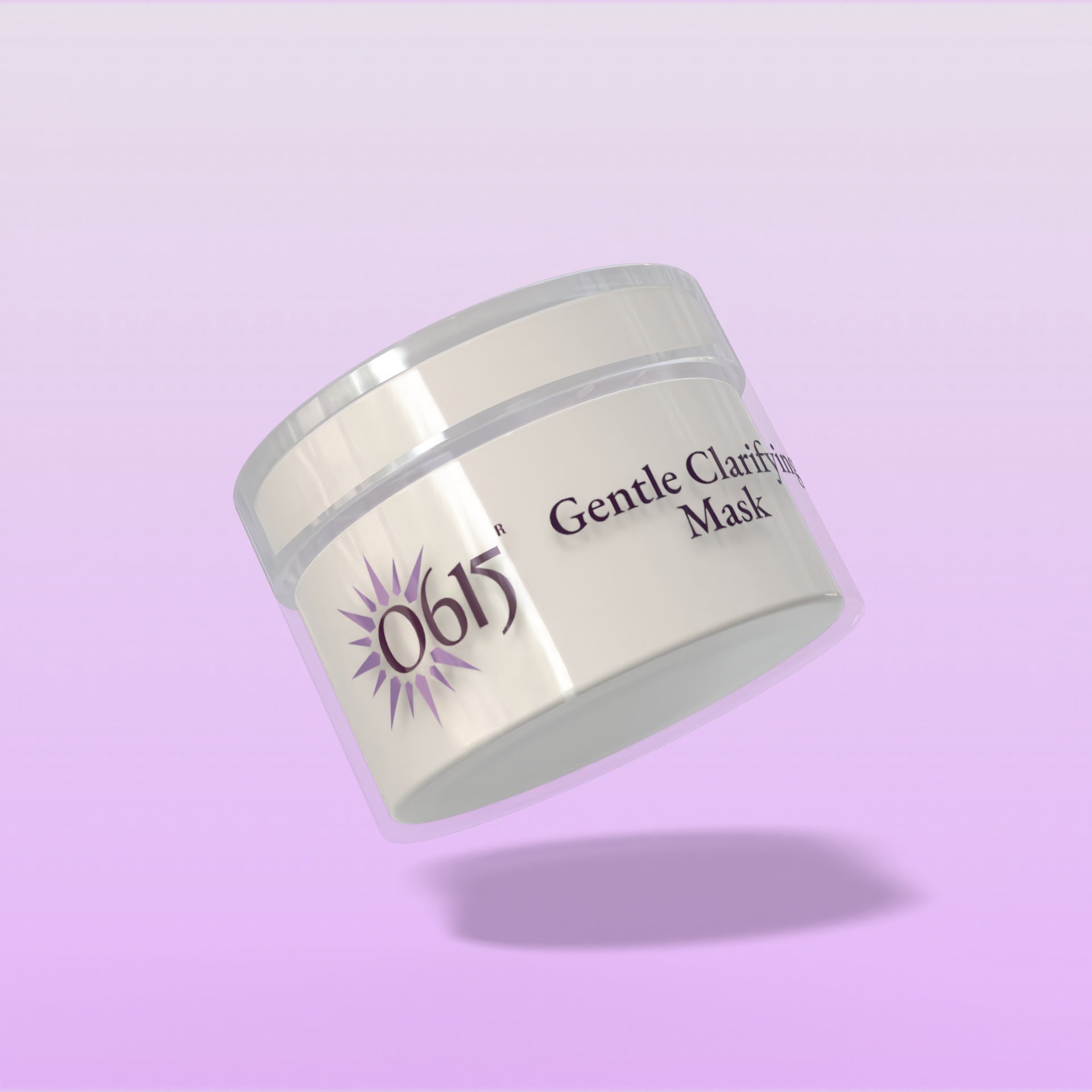 Jar of Gentle Clarifying Mask on a light purple background