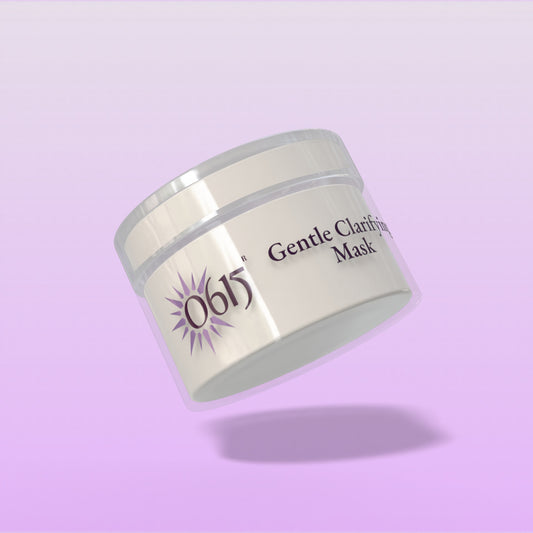 Jar of Gentle Clarifying Mask on a light purple background