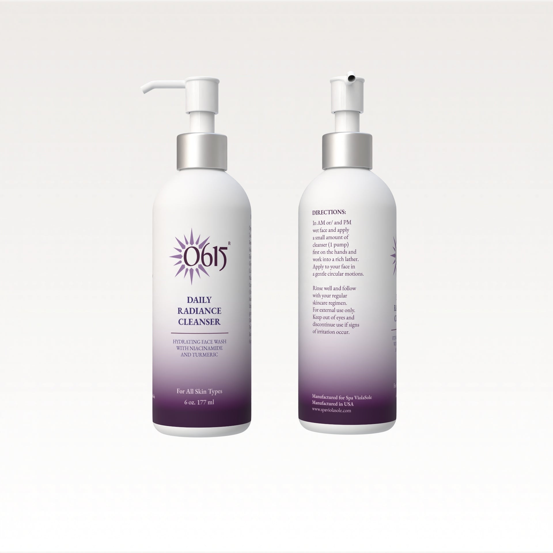 Two bottles of 0615 Daily Radiance Cleanser on a light gray background