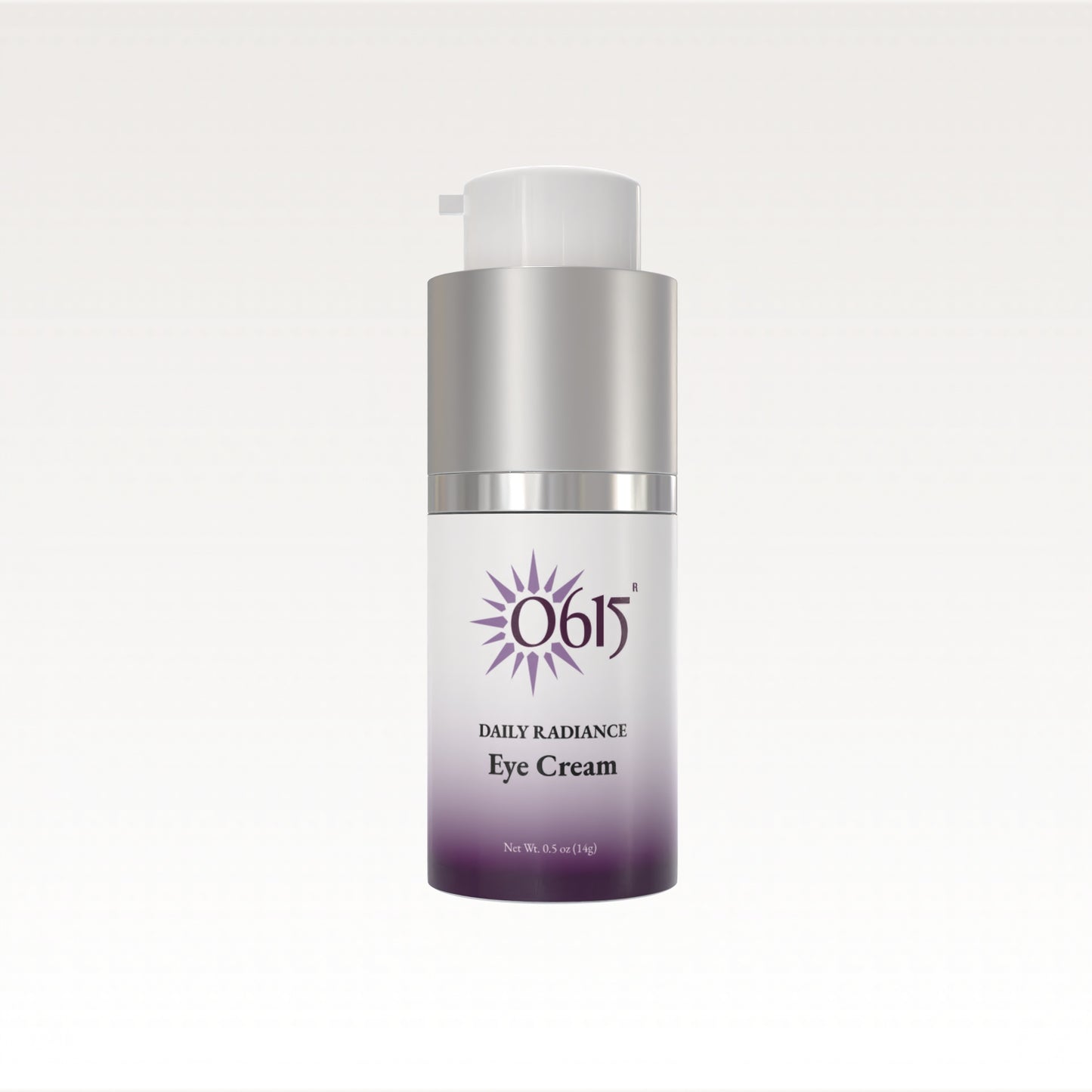 Eye cream bottle with a purple gradient label on a white background