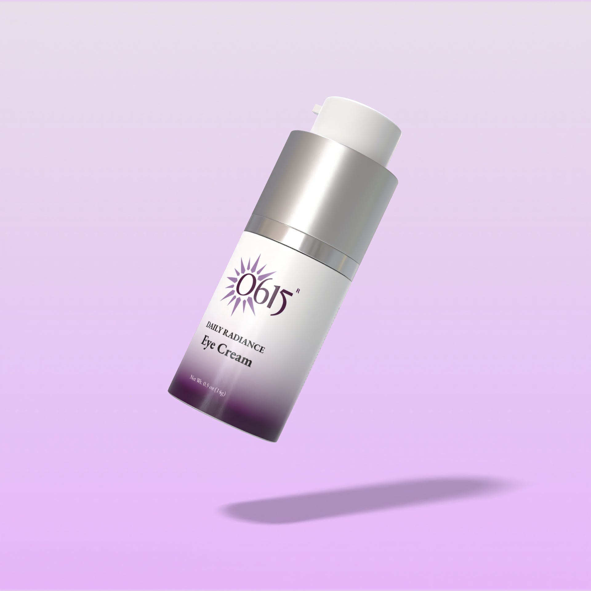 Daily Radiance Eye Cream bottle on a light purple background