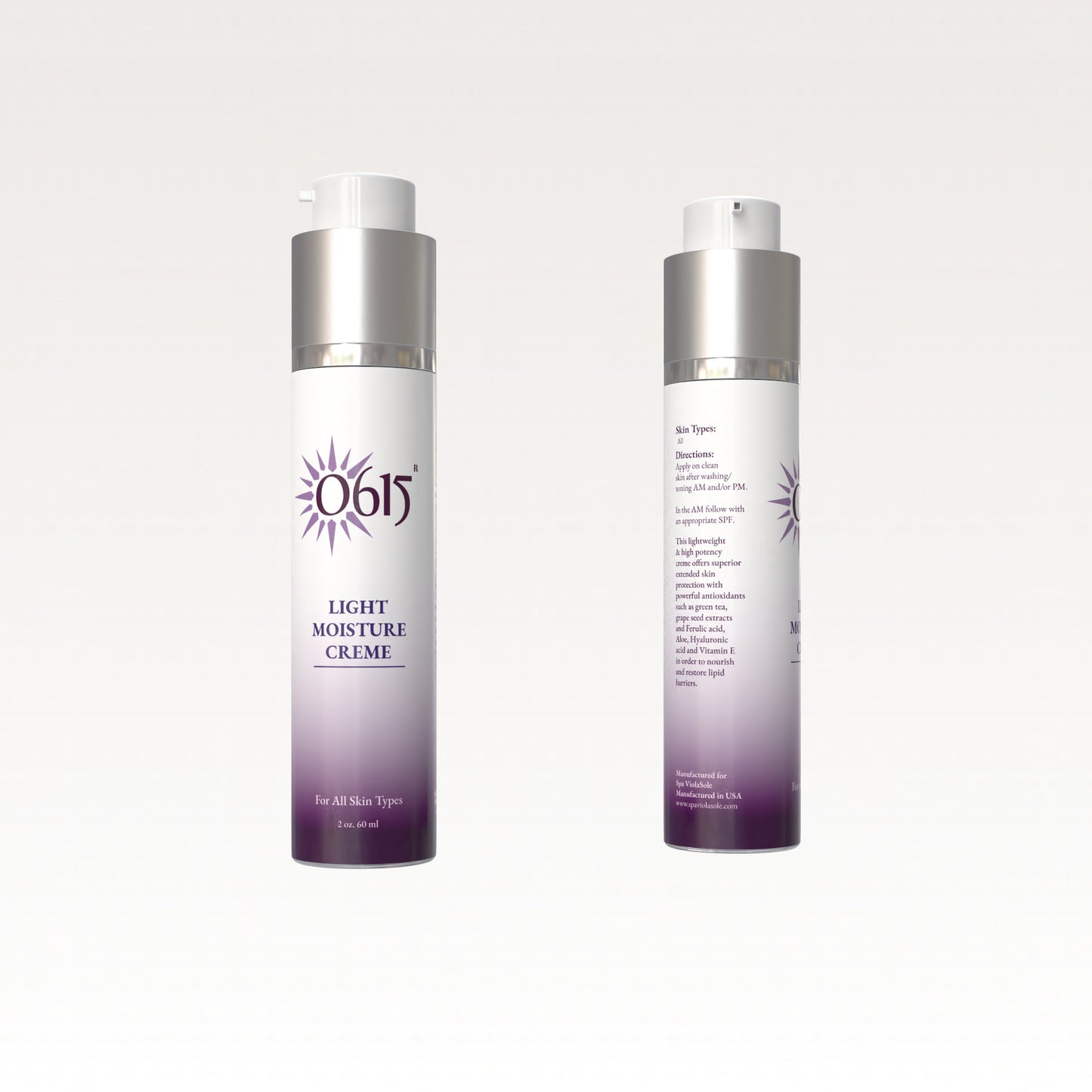 Two skincare bottles with a gradient design on a white background