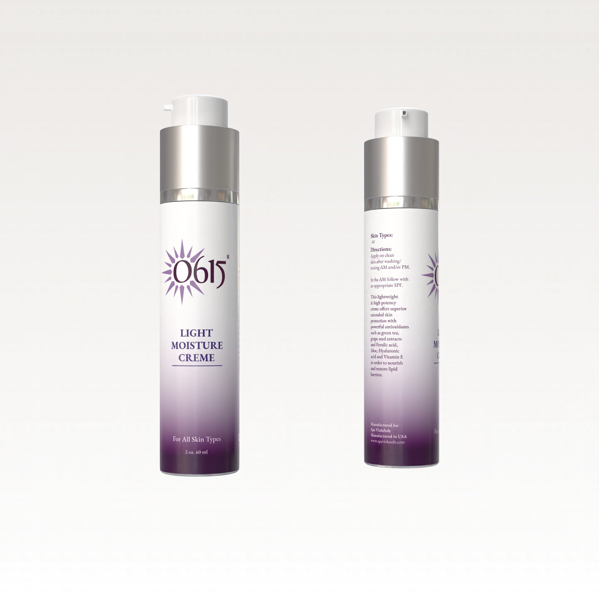 Two skincare bottles with a gradient design on a white background