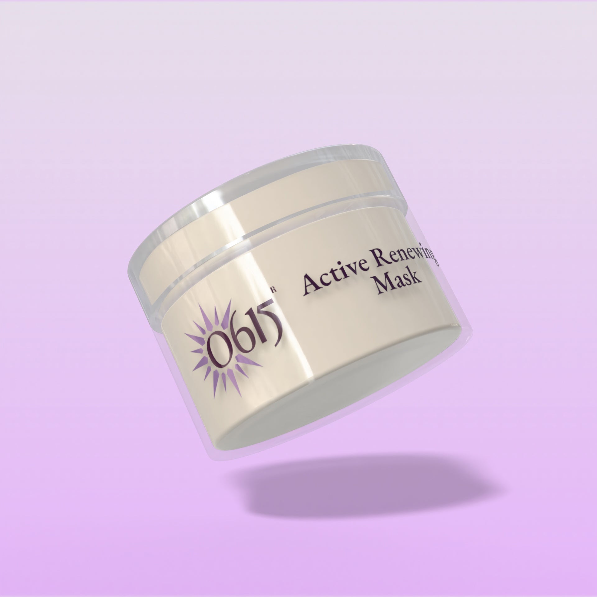 Jar of 0615 Active Renewing Mask on a light purple background