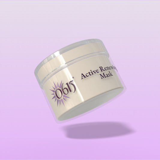 Jar of 0615 Active Renewing Mask on a light purple background