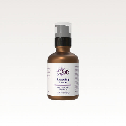 Bottle of O615 Renewing Serum on a white background