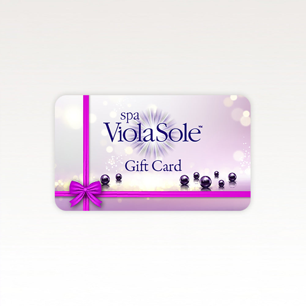 Gift card for Spa ViolaSole with a purple ribbon on a white background