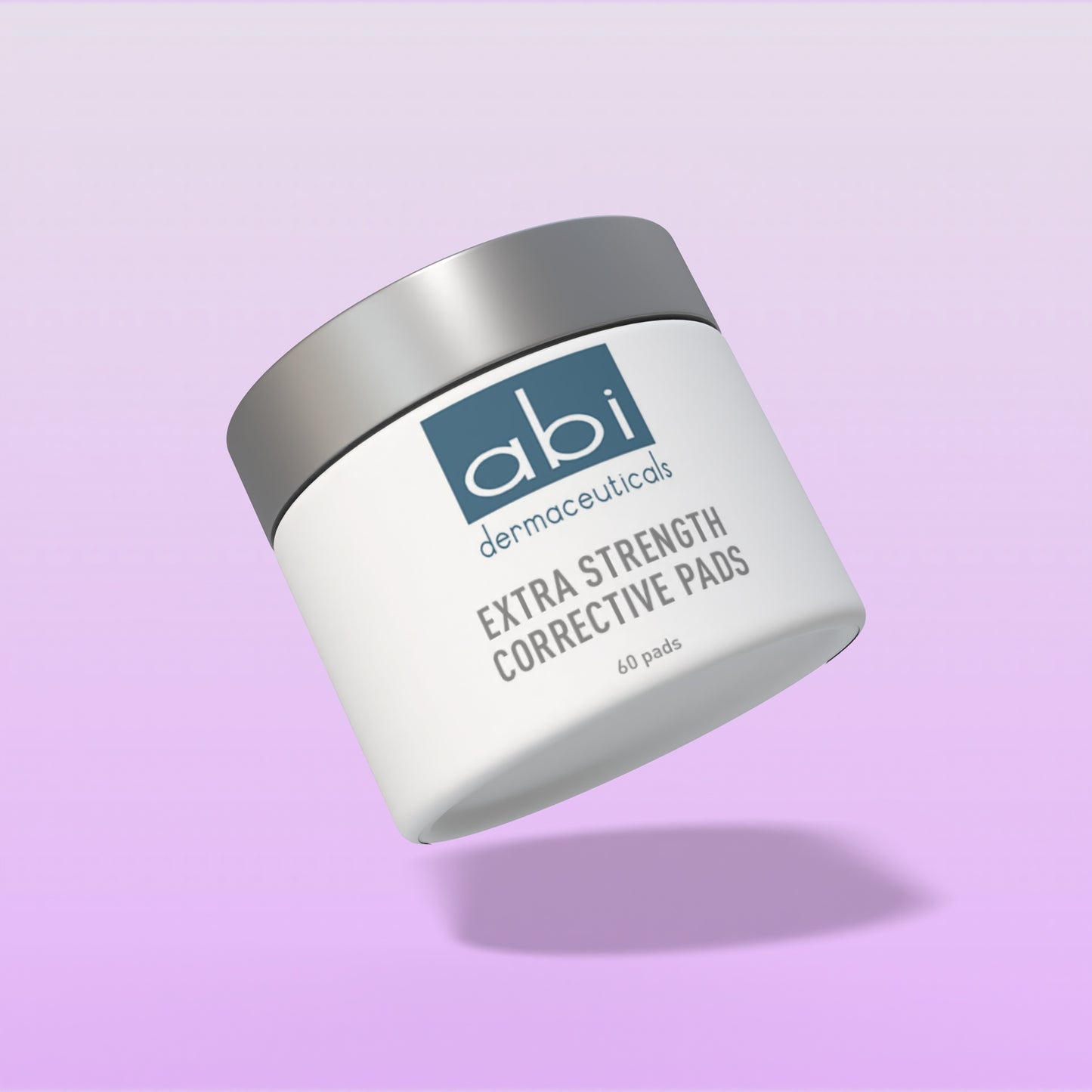 White container of abi dermaeuticals Extra Strength Corrective Pads on a light purple background