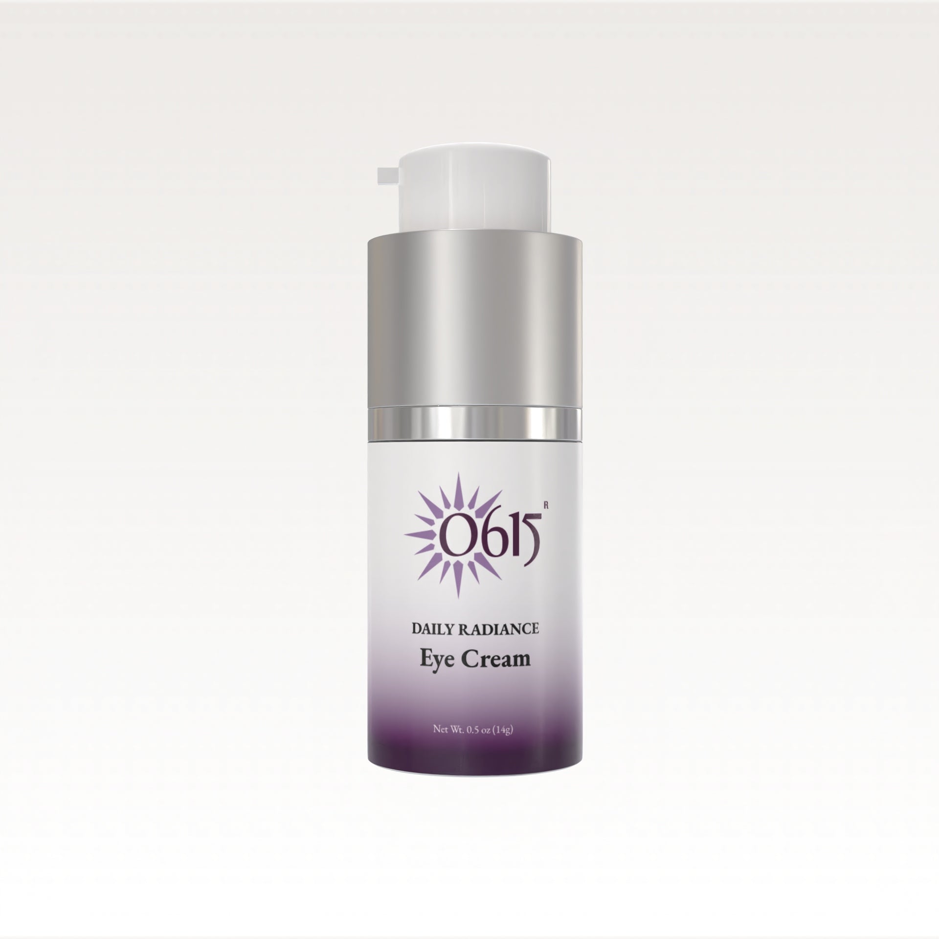 Eye cream bottle with a purple gradient label on a white background