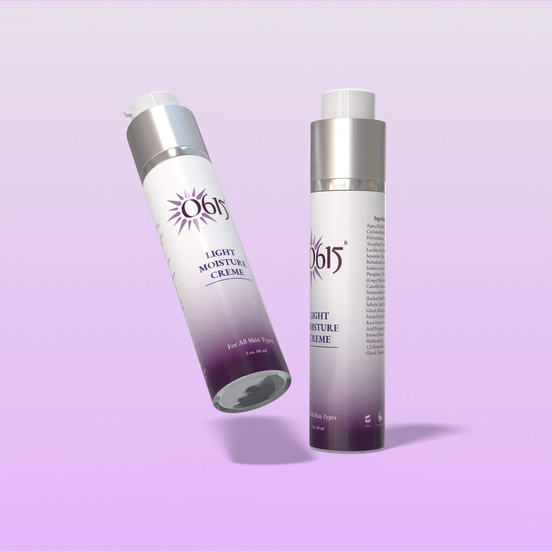 Two bottles of Light Moisture Creme on a light purple background