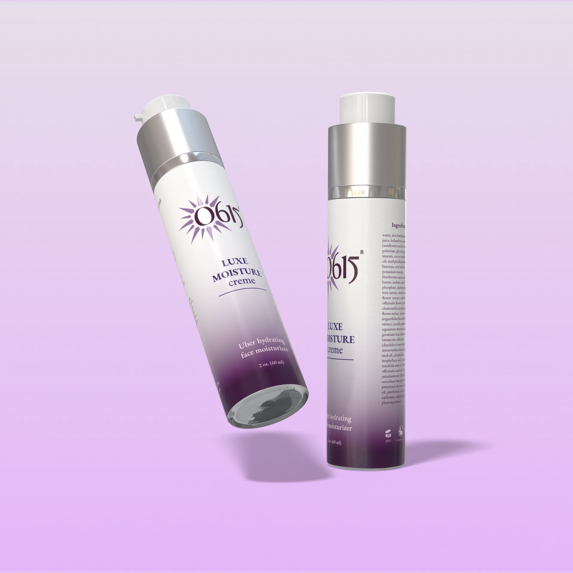 Two bottles of Luxe Moisture Creme on a light purple background