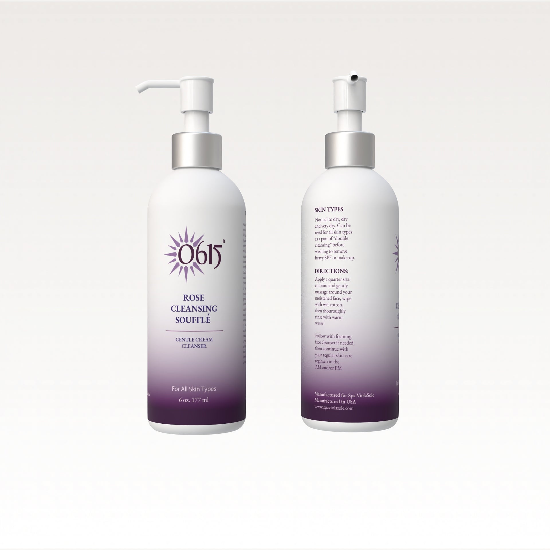 Two bottles of Rose Cleansing Souffle skincare products on a white background